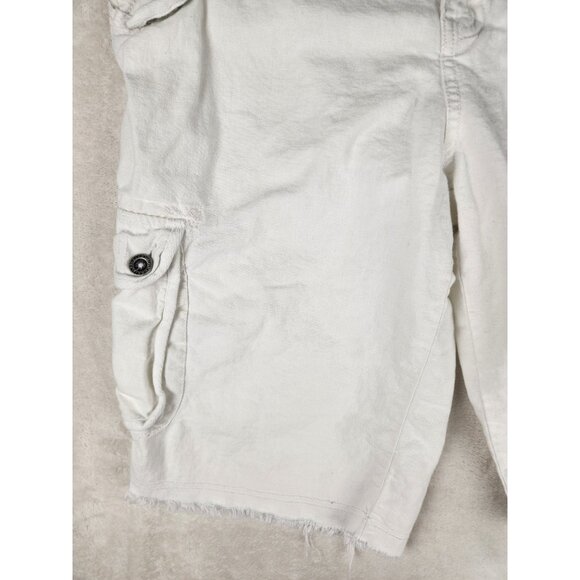 Guess USA Men's Size W31x12 Distressed Baggy Fit Linen/Cotton Cargo Shorts White - Picture 3 of 16